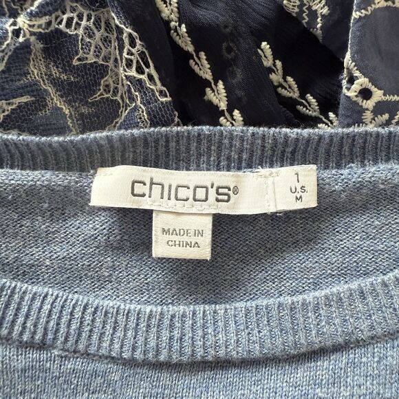 Chico's Faded Indigo Blue Pullover Sweater Women’s Size 1 (M) - Picture 5 of 8